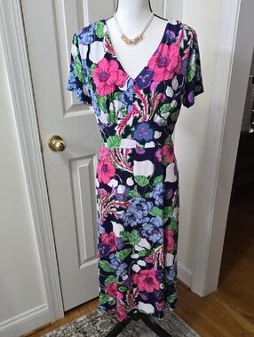 PERCEPTIONS NEW YORK BRAND WOMEN'S PETITE BLUE & PINK FLORAL DRESS SIZE PXL